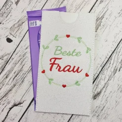 Geldgeschenk oder Schokoladenhülle mit Spruch aus Kunstleder auch für große Tafeln