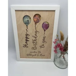 Geldgeschenk personalisiert zum Geburtstag – Bilderrahmen mit Luftballon, Geschenkidee, Geldverpackung, personalisierbar