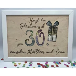 Geldgeschenk personalisiert zum Geburtstag, Andenken Bilderrahmen Geburtstagsgeschenk, Geschenkidee, Geldverpackung,Hoch