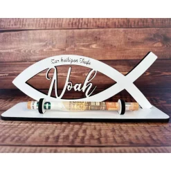 Geldgeschenk personalisiert zur Taufe, Kommunion, Konfirmation, Firmung, Jugendweihe, Fisch mit Wunschname & Gravur