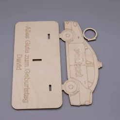 Geldgeschenk Polizeiauto - aus Holz personalisiert