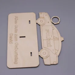 Geldgeschenk Polizeiauto - aus Holz personalisiert