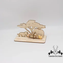 Geldgeschenk Savanne - aus Holz personalisiert