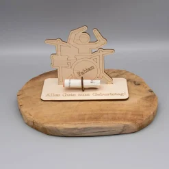 Geldgeschenk Schlagzeug - aus Holz personalisiert