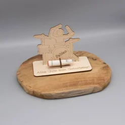 Geldgeschenk Schlagzeug - aus Holz personalisiert