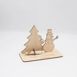 Geldgeschenk Schneemann mit Tannenbaum - aus Holz personalisiert