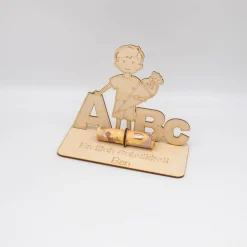 Geldgeschenk Schulanfang Junge - aus Holz personalisiert