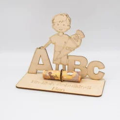 Geldgeschenk Schulanfang Junge - aus Holz personalisiert