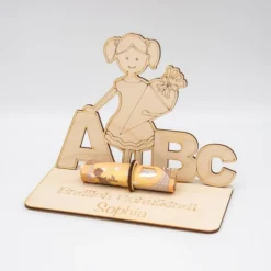 Geldgeschenk Schulanfang Mädchen - aus Holz personalisiert
