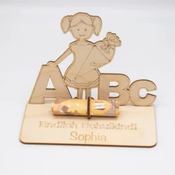 Geldgeschenk Schulanfang Mädchen - aus Holz personalisiert