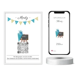 Geldgeschenk Schulanfang | Digitales QrCode Sparbuch | Motiv Schultüte