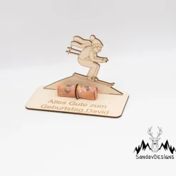 Geldgeschenk Skifahrer - aus Holz personalisiert