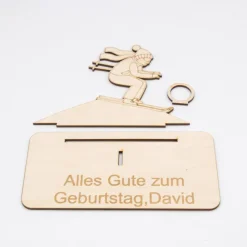 Geldgeschenk Skifahrer - aus Holz personalisiert