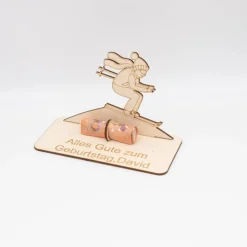 Geldgeschenk Skifahrer - aus Holz personalisiert