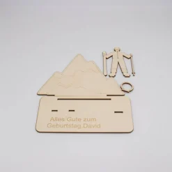 Geldgeschenk Skifahrer - aus Holz personalisiert