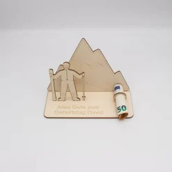 Geldgeschenk Skifahrer - aus Holz personalisiert