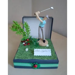Geldgeschenk Sportler Golfer – Golfspieler  Geschenkbox Männerfigur Naturdeko – Alles Gute