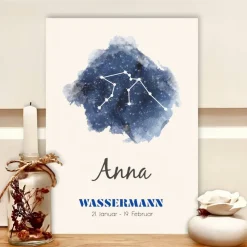 Geldgeschenk Sternzeichen Wassermann personalisiert – Einzigartiges Geburtstagsgeschenk mit Namen im A4-Rahmen