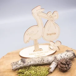 Geldgeschenk Storch - aus Holz personalisiert