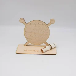 Geldgeschenk Stricken - aus Holz personalisiert