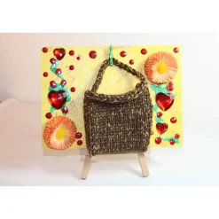 Geldgeschenk TASCHERL GÄNSEBLÜMCHEN Collage auf einer Malplatte inklusive Staffelei und einer kleinen Wolltasche