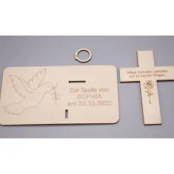 Geldgeschenk Taufe - aus Holz personalisiert