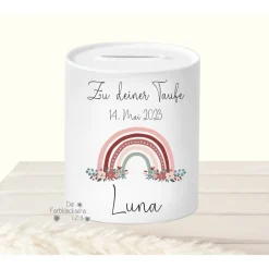 Geldgeschenk Taufe Spardose Regenbogen personalisiert