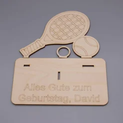 Geldgeschenk Tennis - aus Holz personalisiert