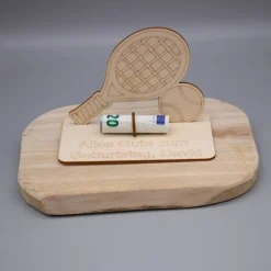 Geldgeschenk Tennis - aus Holz personalisiert