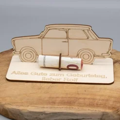 Geldgeschenk Trabbi - aus Holz personalisiert