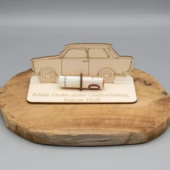 Geldgeschenk Trabbi - aus Holz personalisiert