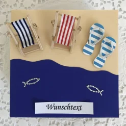 Geldgeschenk Urlaub Reise Meer Reisekasse Strand maritim Liegestuhl Wellness entspannen relaxen Frau Mann Holzbox