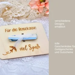 Geldgeschenk Urlaubskasse  | Urlaubsgeld Karte | Gutschein für Reise | Geschenkverpackung aus Holz | Flitterwochen
