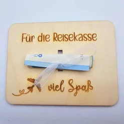 Geldgeschenk Urlaubskasse  | Urlaubsgeld Karte | Gutschein für Reise | Geschenkverpackung aus Holz | Flitterwochen