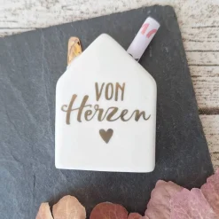 Geldgeschenk "Von Herzen" ~ Porzellan Haus für Geldscheine ~ Weihnachten ~ Geburtstag