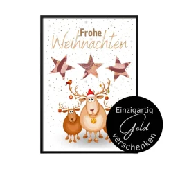 Geldgeschenk Weihnachten drei niedliche Rentiere |  Geschenkidee Weihnachtsgeld | Wunscherfüller Geld Stern