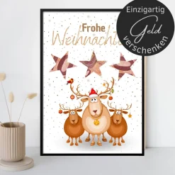 Geldgeschenk Weihnachten drei niedliche Rentiere |  Geschenkidee Weihnachtsgeld | Wunscherfüller Geld Stern
