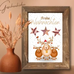 Geldgeschenk Weihnachten drei niedliche Rentiere |  Geschenkidee Weihnachtsgeld | Wunscherfüller Geld Stern