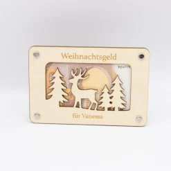 Geldgeschenk Weihnachten aus Holz – Weihnachtsgeld - Winterlandschaft-personalisiert