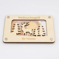 Geldgeschenk Weihnachten aus Holz – Weihnachtsgeld - Winterlandschaft-personalisiert