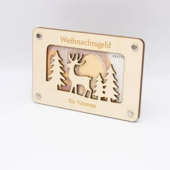 Geldgeschenk Weihnachten aus Holz – Weihnachtsgeld - Winterlandschaft-personalisiert