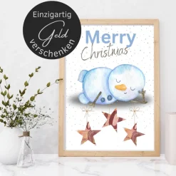 Geldgeschenk Weihnachten Schneemann | Geschenkidee Weihnachtsgeld | Wunscherfüller Geld Stern