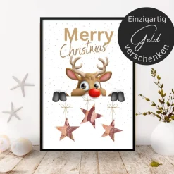 Geldgeschenk Weihnachten Rentier | Geschenkidee Weihnachtsgeld | Wunscherfüller Geld Stern