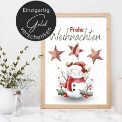 Geldgeschenk Weihnachten Schneemann winterlich |  Geschenkidee Weihnachtsgeld | Wunscherfüller Geld Stern