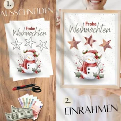 Geldgeschenk Weihnachten Schneemann winterlich |  Geschenkidee Weihnachtsgeld | Wunscherfüller Geld Stern
