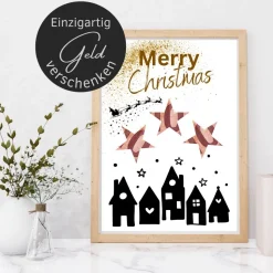 Geldgeschenk Weihnachten Häuser Stadt Merry Christmas |  Geschenkidee Weihnachtsgeld | Wunscherfüller Geld Stern