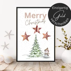 Geldgeschenk Weihnachten Schneemann Merry Christmas |  Geschenkidee Weihnachtsgeld | Wunscherfüller Geld Stern