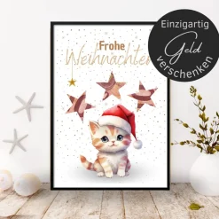 Geldgeschenk Weihnachten Katze mit Weihnachtsmütze |  Geschenkidee Weihnachtsgeld | Wunscherfüller Geld Stern