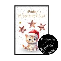 Geldgeschenk Weihnachten Katze mit Weihnachtsmütze |  Geschenkidee Weihnachtsgeld | Wunscherfüller Geld Stern