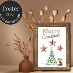 Geldgeschenk Weihnachten Rentier vor Wintertanne |  Geschenkidee Weihnachtsgeld | Wunscherfüller Geld Stern